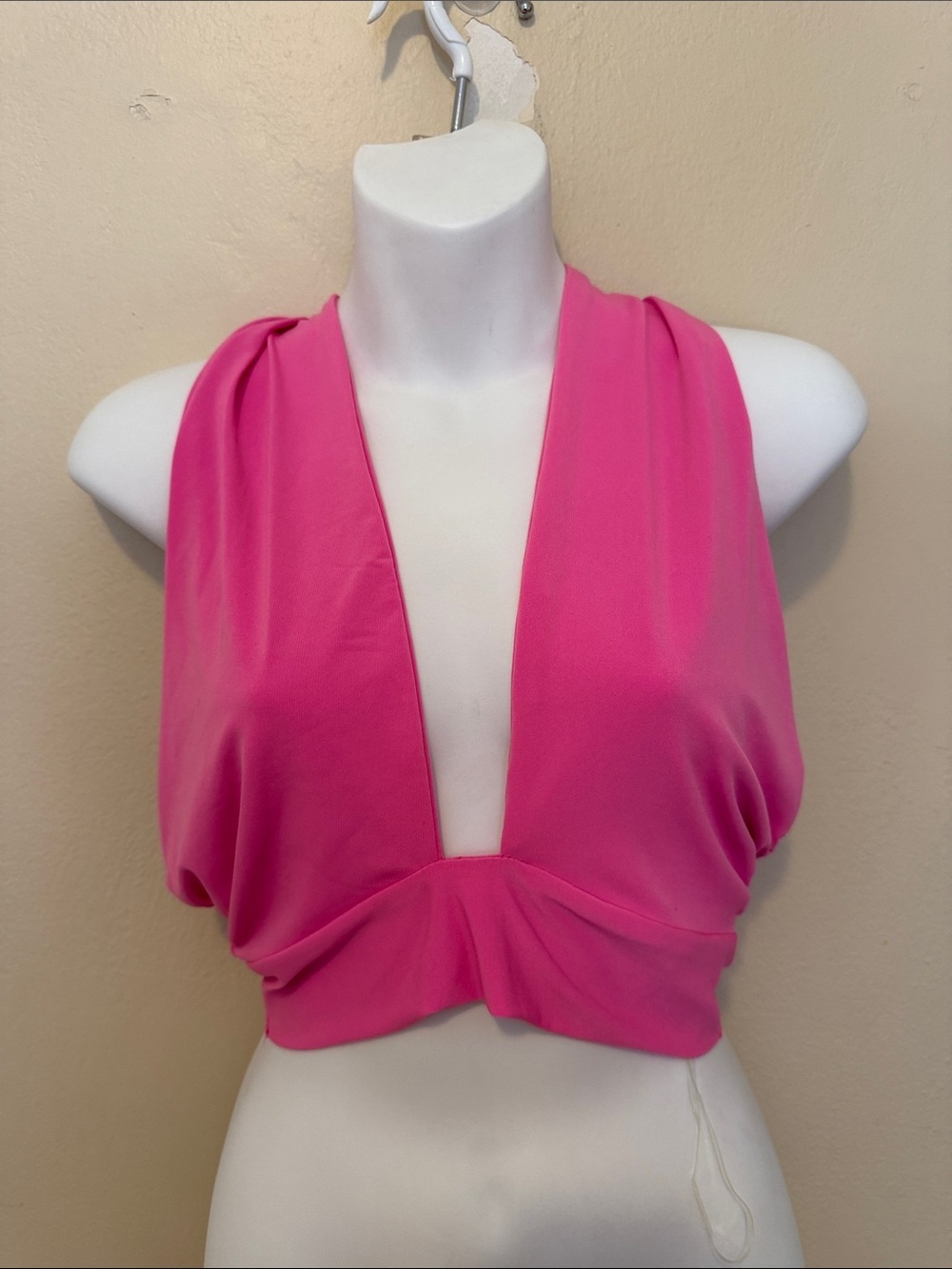 Deep V Hot Pink Cropped Tank Top